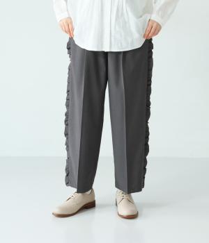 サイドフリルセンタープレスクロップドパンツ(ダークグレー-F)