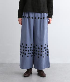リネンレーヨンパネルドット9分丈パンツ