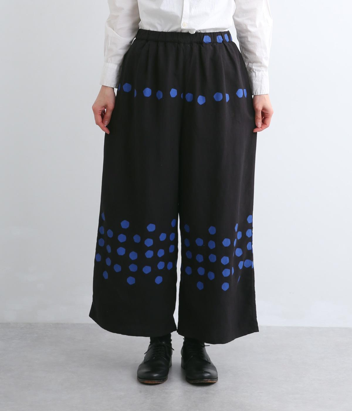 リネンレーヨンパネルドット9分丈パンツ(ブラック-F)