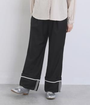 ポリエステルレーヨンサージロールアップパイピングパンツ(ブラック-F)