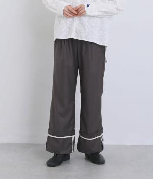 ポリエステルレーヨンサージロールアップパイピングパンツ(ダークグレー-F)