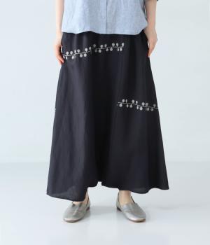 リネンレーヨンライン刺繍サルエルパンツ(ネイビー-F)