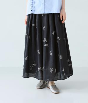 【7月中旬発売予定】リネンラミーユーカリ刺繍キュロットスカート(ネイビー-F)