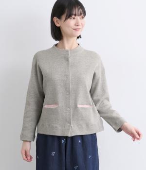 スエット風バックロゴニットカーディガン(グレー-F)