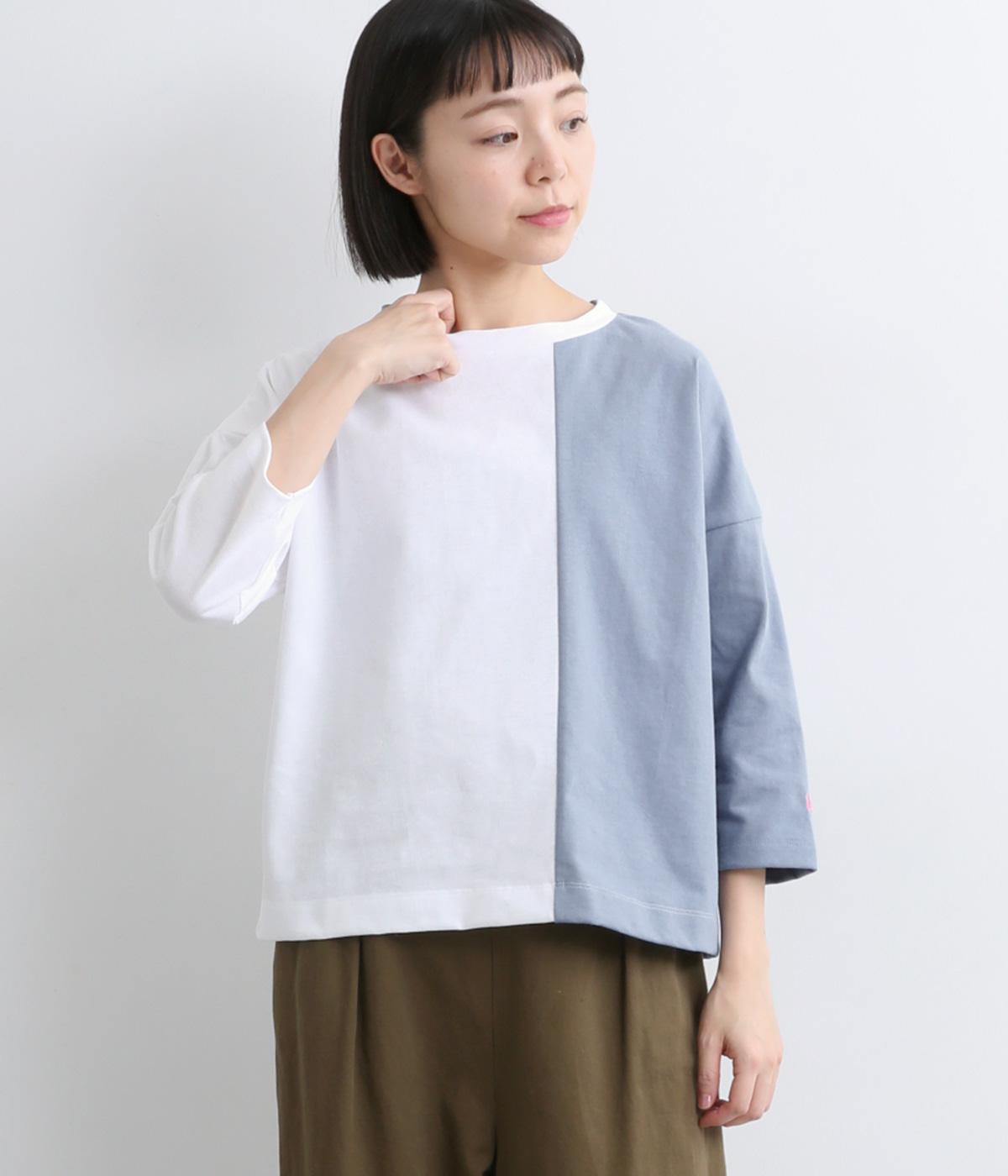 コットン天竺バイカラー7分袖Tシャツ(オフホワイト-F)