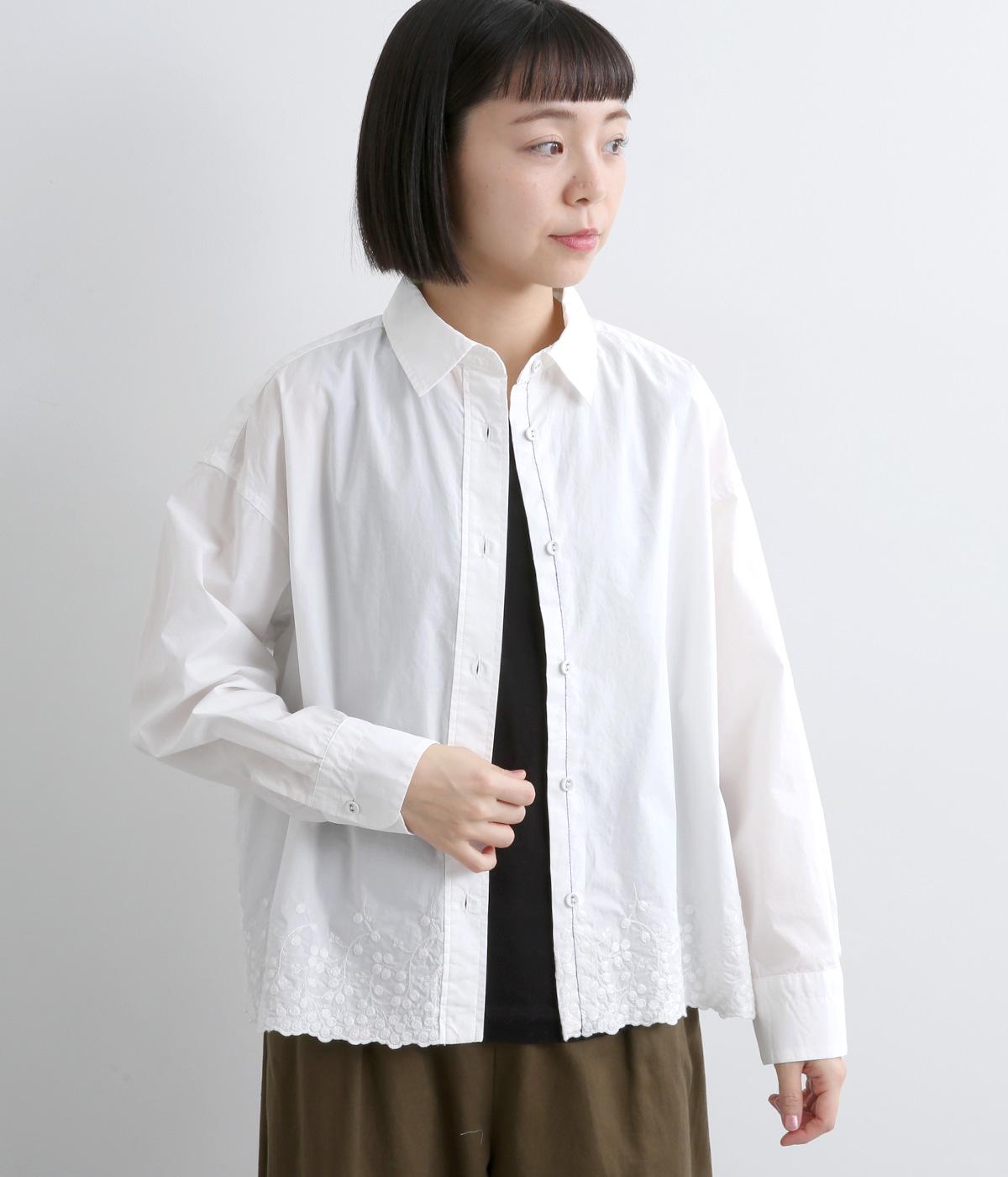 タイプライター裾刺繍クロップドシャツ(オフホワイト-F)