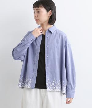 タイプライター裾刺繍クロップドシャツ(シャンブレー-F)