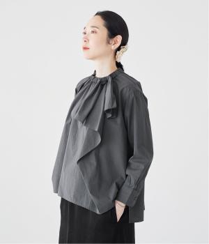 テンセルコットンアシメトリーリボンブラウス(ダークグレー-F)