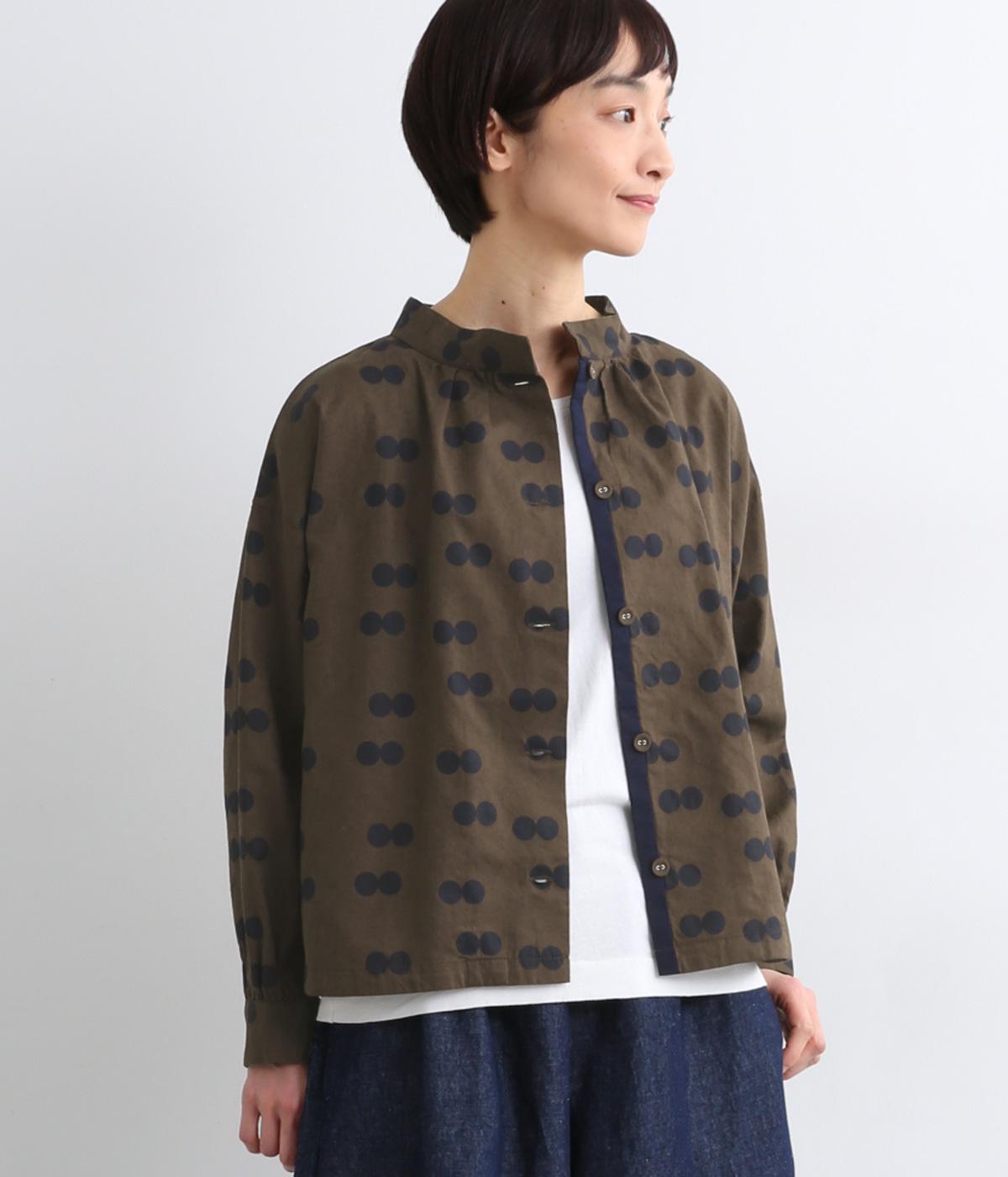 リネンコットンダブルドット2wayブラウス(ブラウン-F)