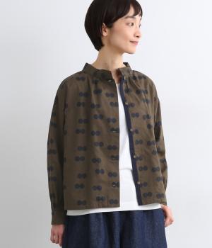 リネンコットンダブルドット2wayブラウス(ブラウン-F)