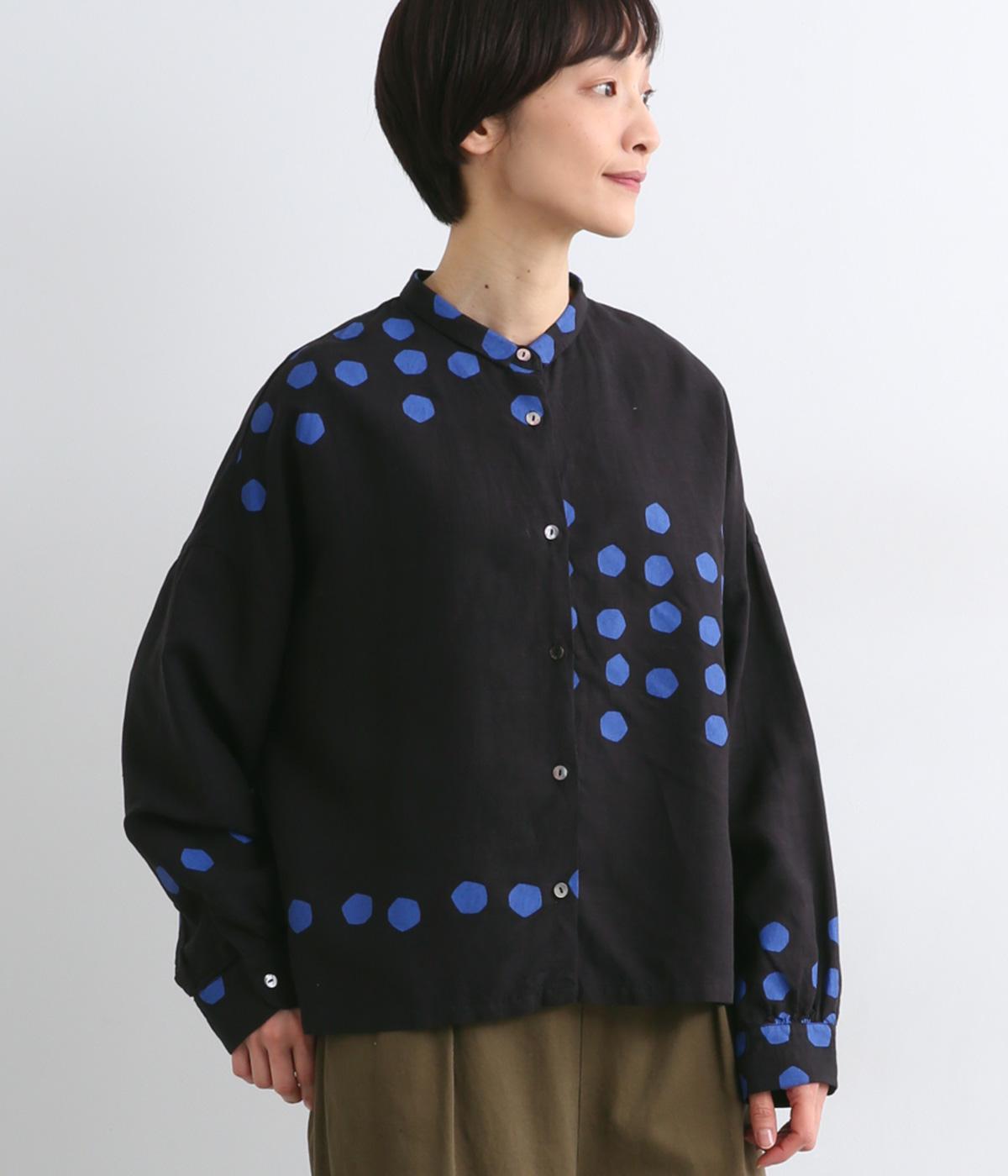 リネンレーヨンパネルドットシャツ(ブラック-F)