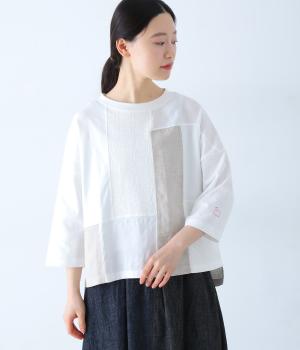 USコットンmisc布帛7分袖Tシャツ