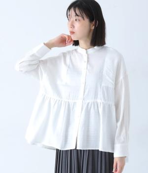 コットンスタンドカラーペプラムシャツ(オフホワイト-F)