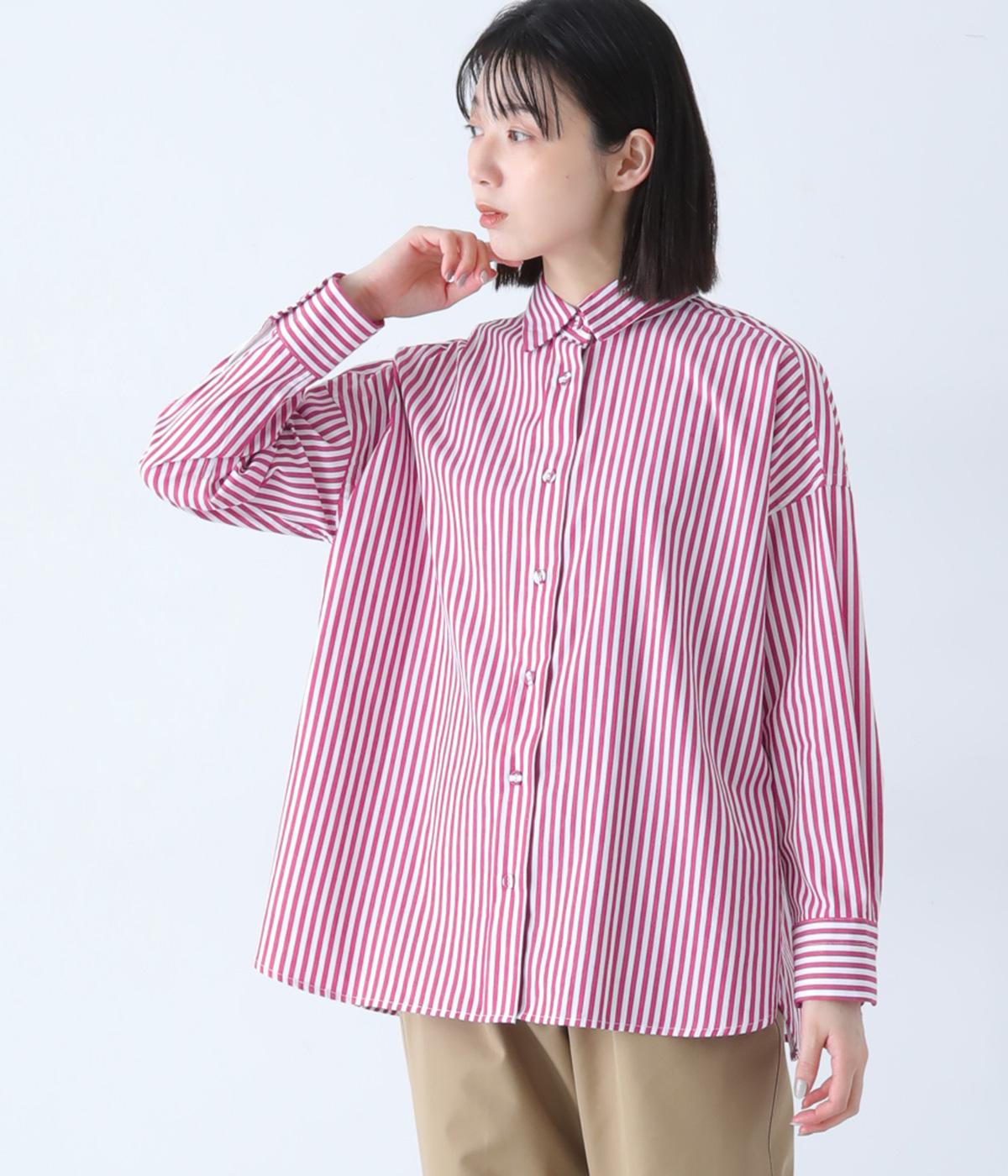 ロンドンストライプbackスワン刺繍シャツ(ピンク-F)