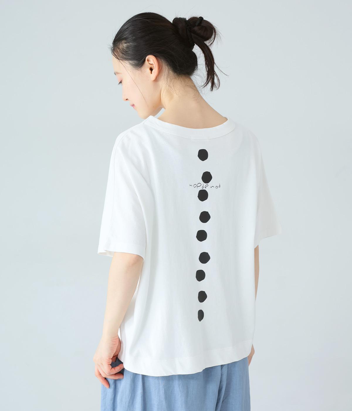 Cloche USコットンドットラインプリントT(オフ×ブラック-F)