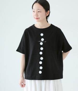 Cloche USコットンドットラインプリントT(ブラック-F)