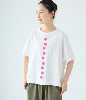 Cloche USコットンドットラインプリントT(オフ×ピンク-F)