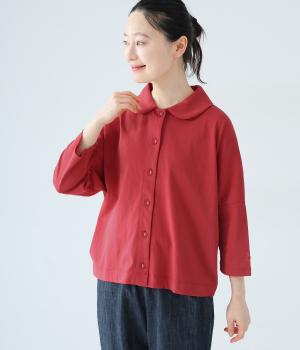 Cloche Ronde USコットン7分袖カットソーブラウス(レッド-F)