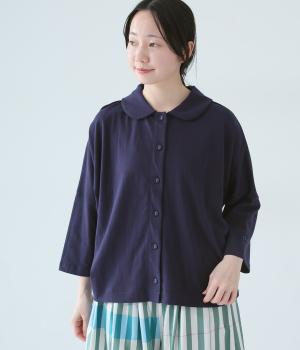 Cloche Ronde USコットン7分袖カットソーブラウス(ネイビー-F)
