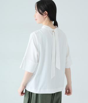 USコットン後ろボーカラー布帛T(オフホワイト-F)