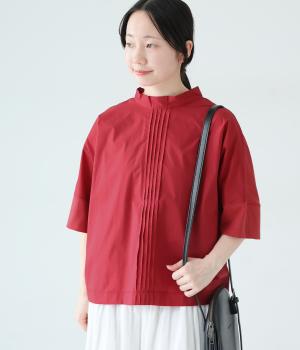 USコットン後ろボーカラー布帛T(レッド-F)