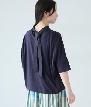 USコットン後ろボーカラー布帛T(ネイビー-F)