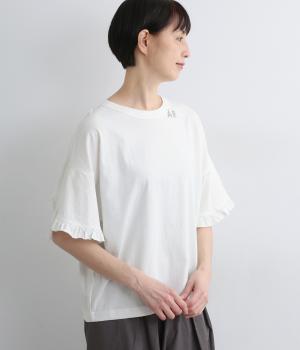 USコットンフリルスリーブTシャツ(オフホワイト-F)