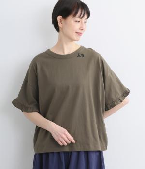 USコットンフリルスリーブTシャツ(ブラウン-F)