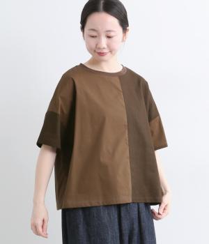 リネンコットンmisc布帛Tシャツ(ブラウン-F)
