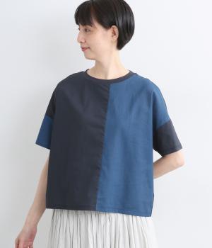 リネンコットンmisc布帛Tシャツ(ネイビー-F)