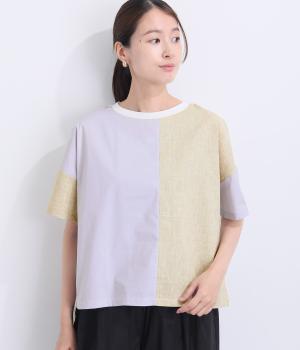 リネンコットンmisc布帛Tシャツ(グレー-F)