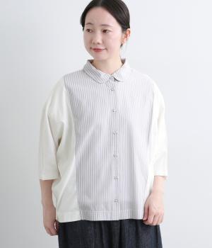 USコットン布帛5分袖シャツカットソー(オフホワイト-F)