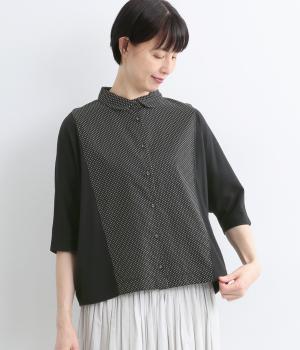 USコットン布帛5分袖シャツカットソー(ブラック-F)