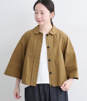 コットンリネンデニムRondeケープスリーブクロップドシャツ(キャメル-F)