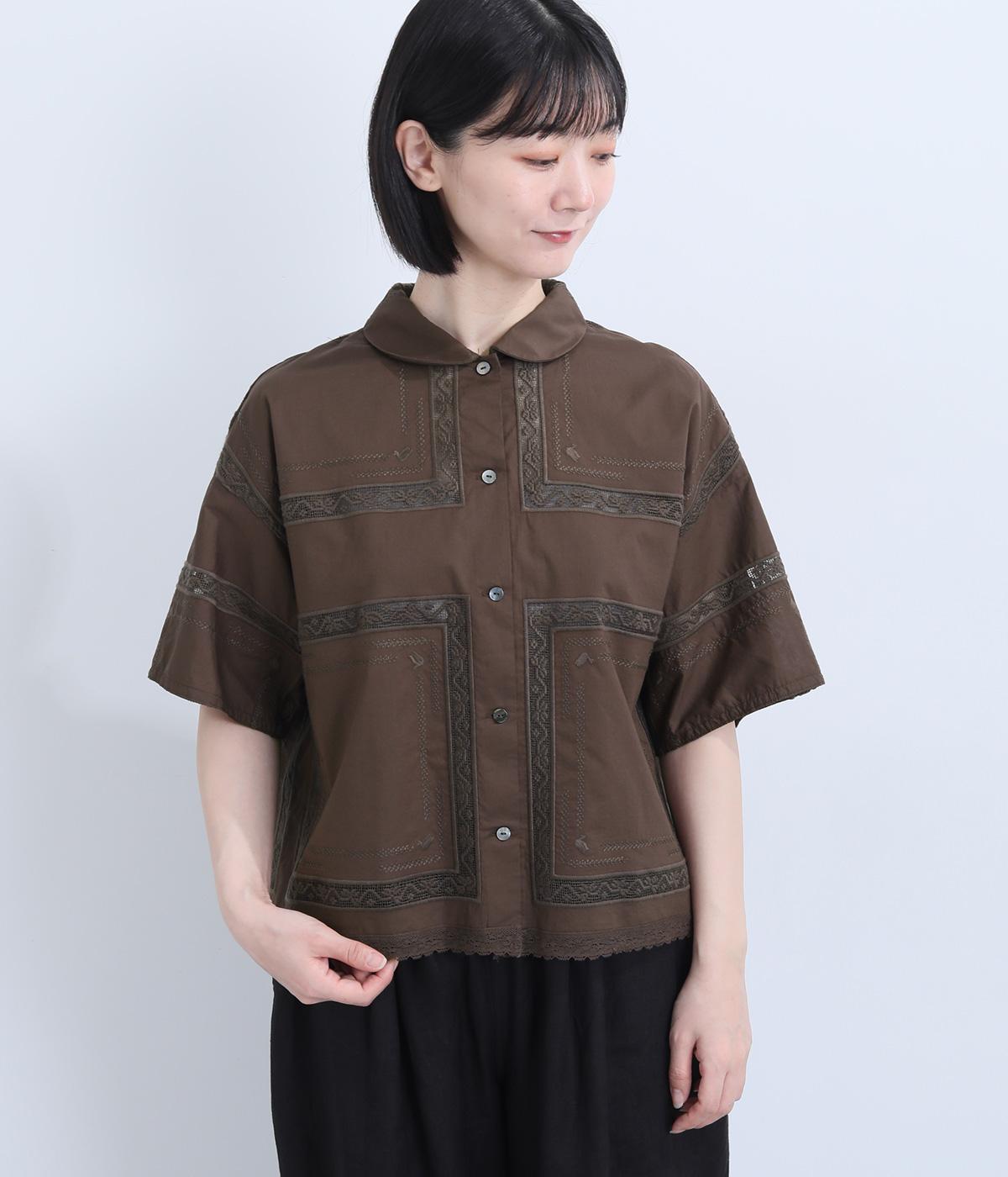 コットンローンハンカチ風刺繍半袖シャツ｜nop de nod