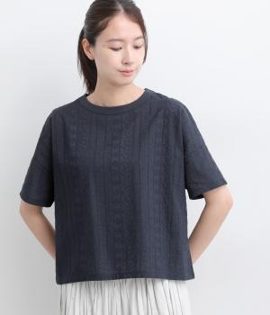コットン天竺エンブロイダリーTシャツ(ネイビー-F)