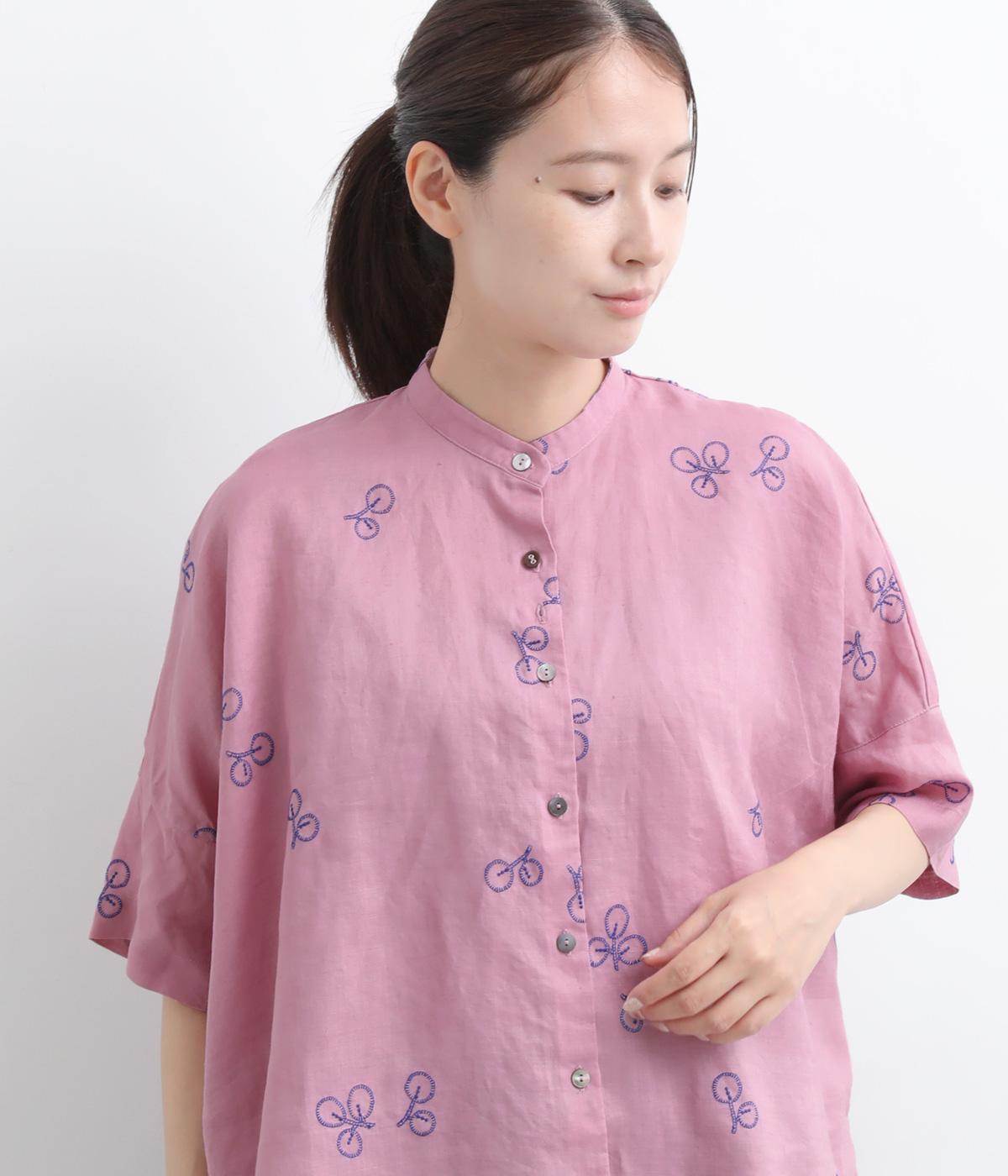 リネンラミーユーカリ刺繍半袖シャツ｜nop de nod（ノップドゥノッド