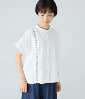 【7月中旬発売予定】コットンスタンドカラーバテンレースシャツ(オフホワイト-F)