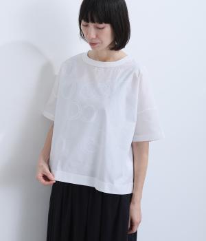ぐるぐるプリント布帛半袖Tシャツ(オフホワイト-M)