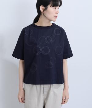 ぐるぐるプリント布帛半袖Tシャツ(ネイビー-M)