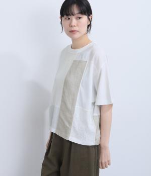 Cloche misc 布帛パッチワークTシャツ(オフホワイト-M)