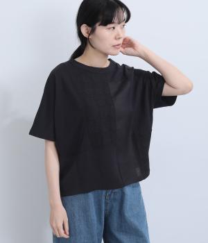 Cloche misc 布帛パッチワークTシャツ(ブラック-M)