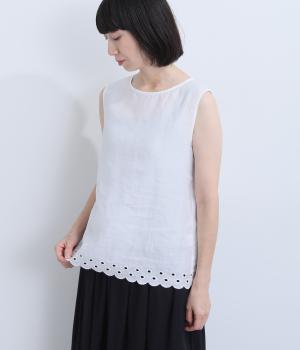 ラミー裾刺繍ノースリーブ(オフホワイト-M)