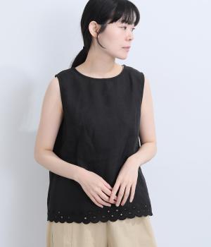 ラミー裾刺繍ノースリーブ(ブラック-M)