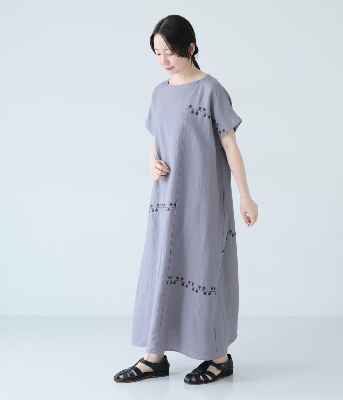 リネンレーヨンライン刺繍2wayワンピース｜nop de nod