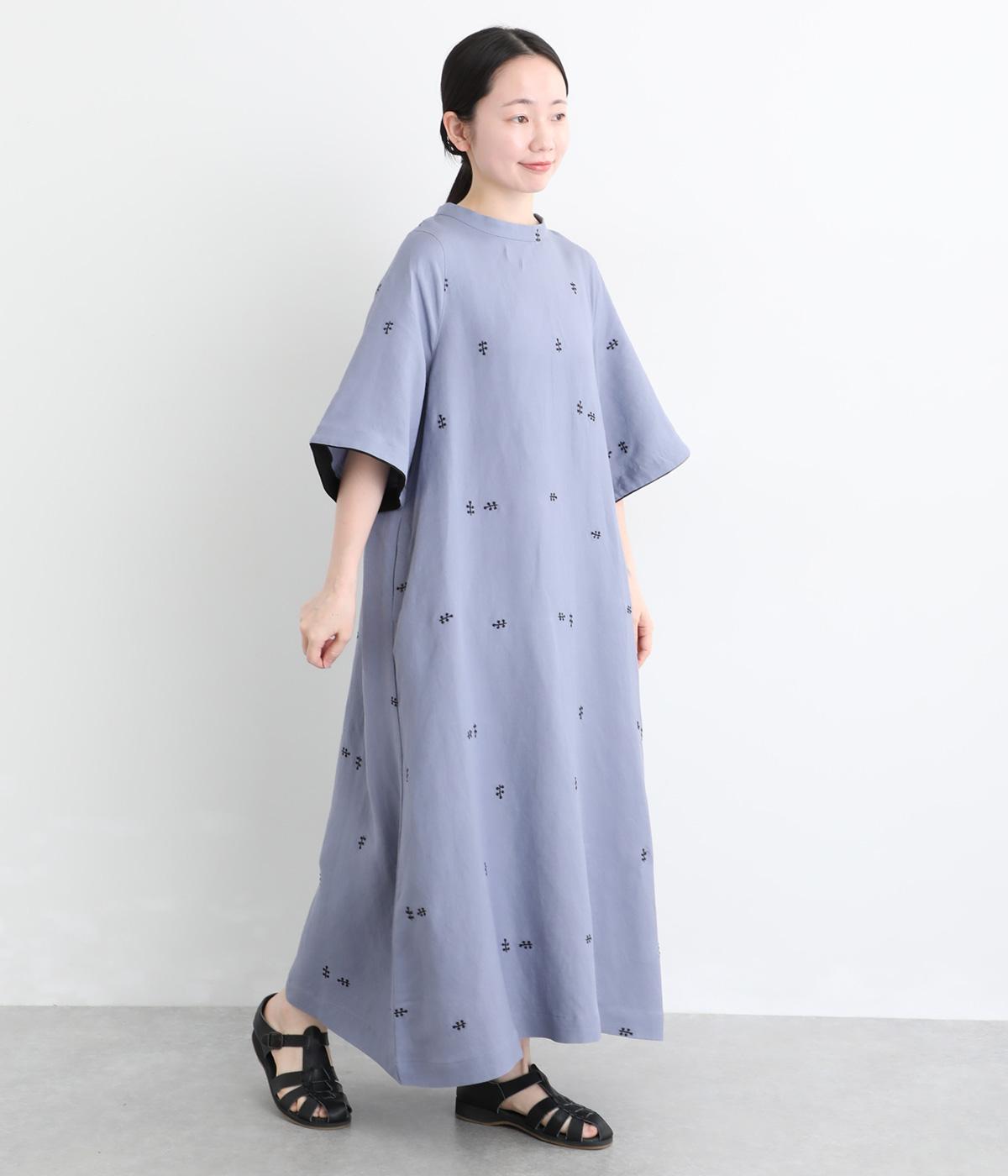 リネンレーヨン刺繍フレアースリーブワンピース｜nop de nod