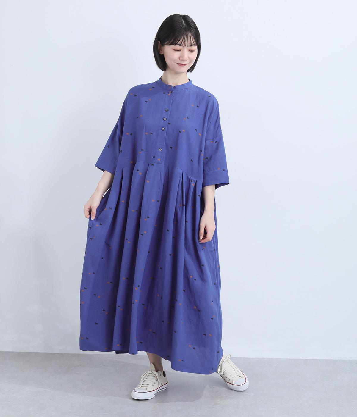リネンレーヨンスワンプリント切り替えワンピース｜nop de nod