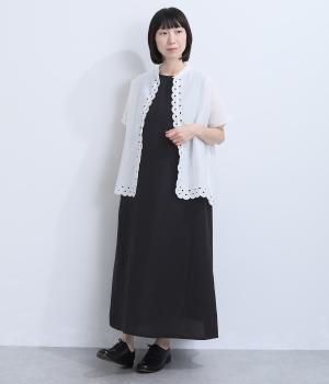 Cornet リネンレーヨンノースリーブワンピース(ブラック-M)