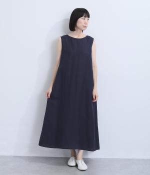 Cornet リネンレーヨンノースリーブワンピース(ネイビー-M)