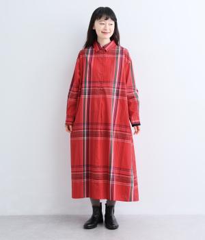 cornetラージチェックシャツワンピース（レッド・M）